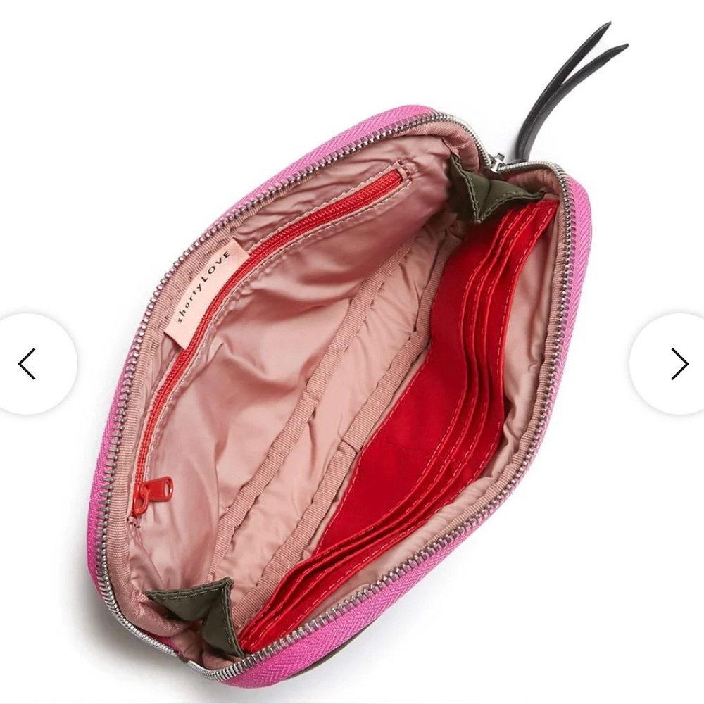 Shorty Love Olive Crossbody Bag with Pink Trim and matching wallet - Picture 15 of 16